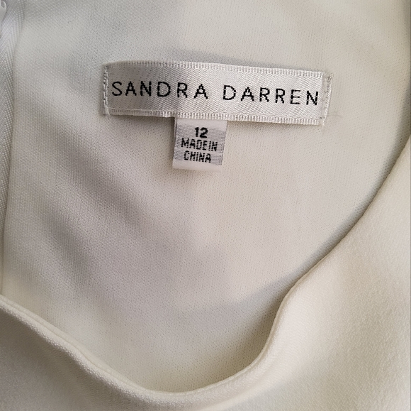 SANDRA DARREN STRETCH MULTI COLOR SHEATH DRESS EXTENDED SHOULDER BOATNECK SZ 12 - Picture 8 of 8